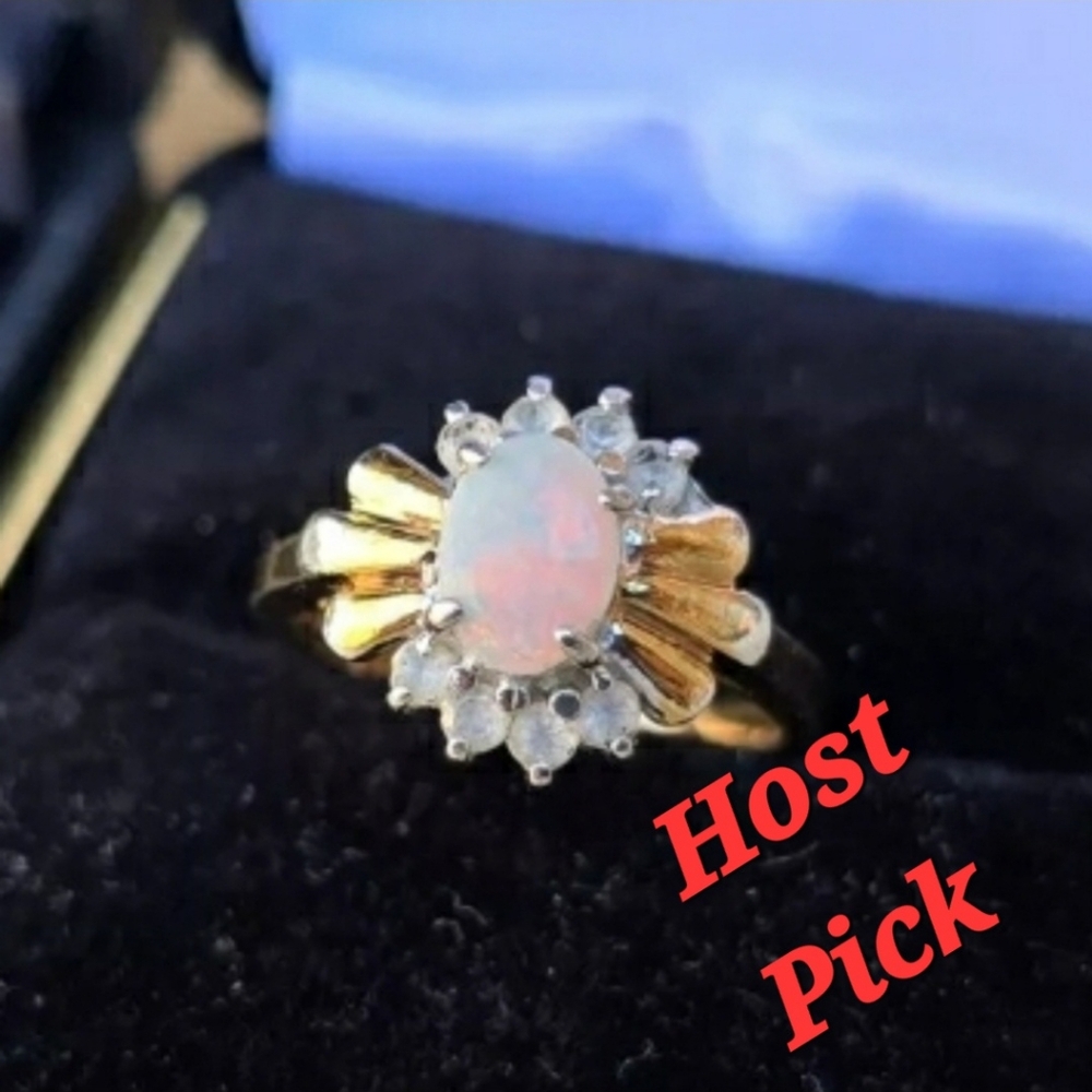 Host Pick Elegant Estate Genuine Fire Opal Women's Ring - Picture 2 of 4